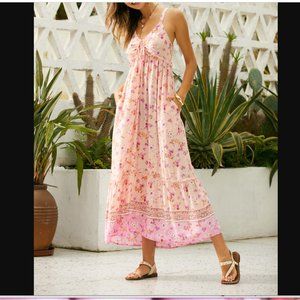 NWT Suzanne Betro Floral Sleeveless Tiered Maxi Dress, size Large